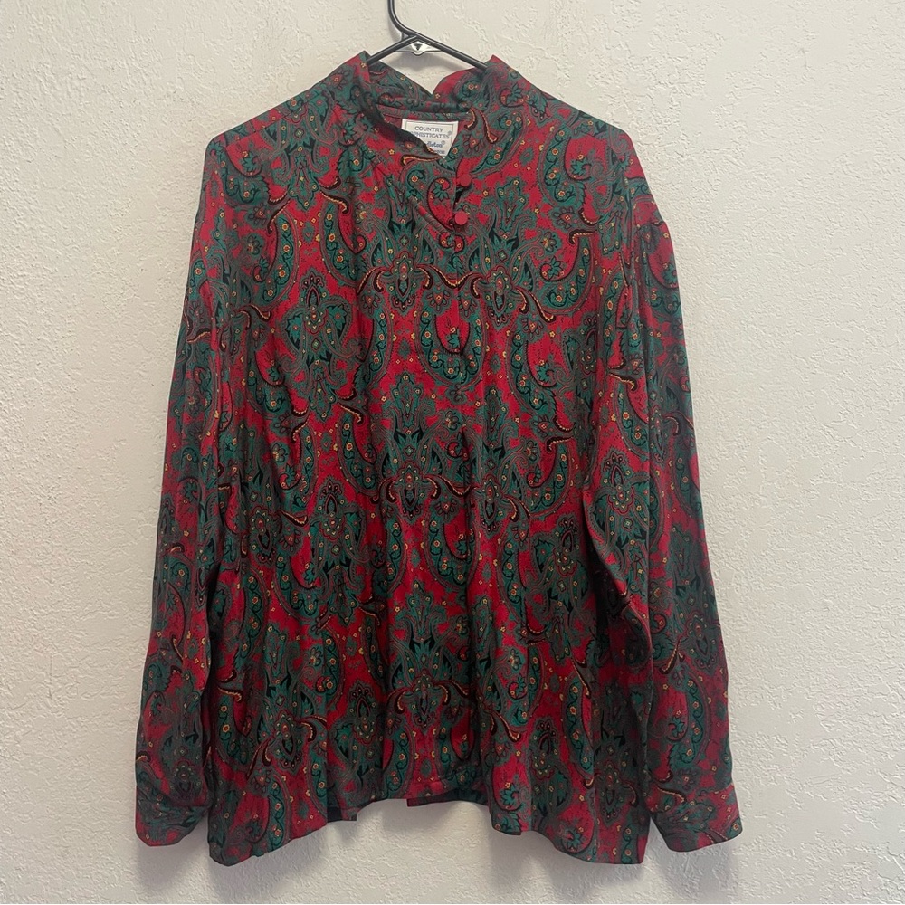 Vintage Country Sophisticates by Pendleton red and green paisley blouse 18W